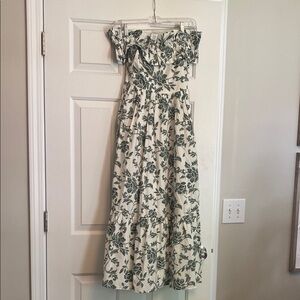 Abercrombie & Fitch White and Green Off-Shoulder Sundress